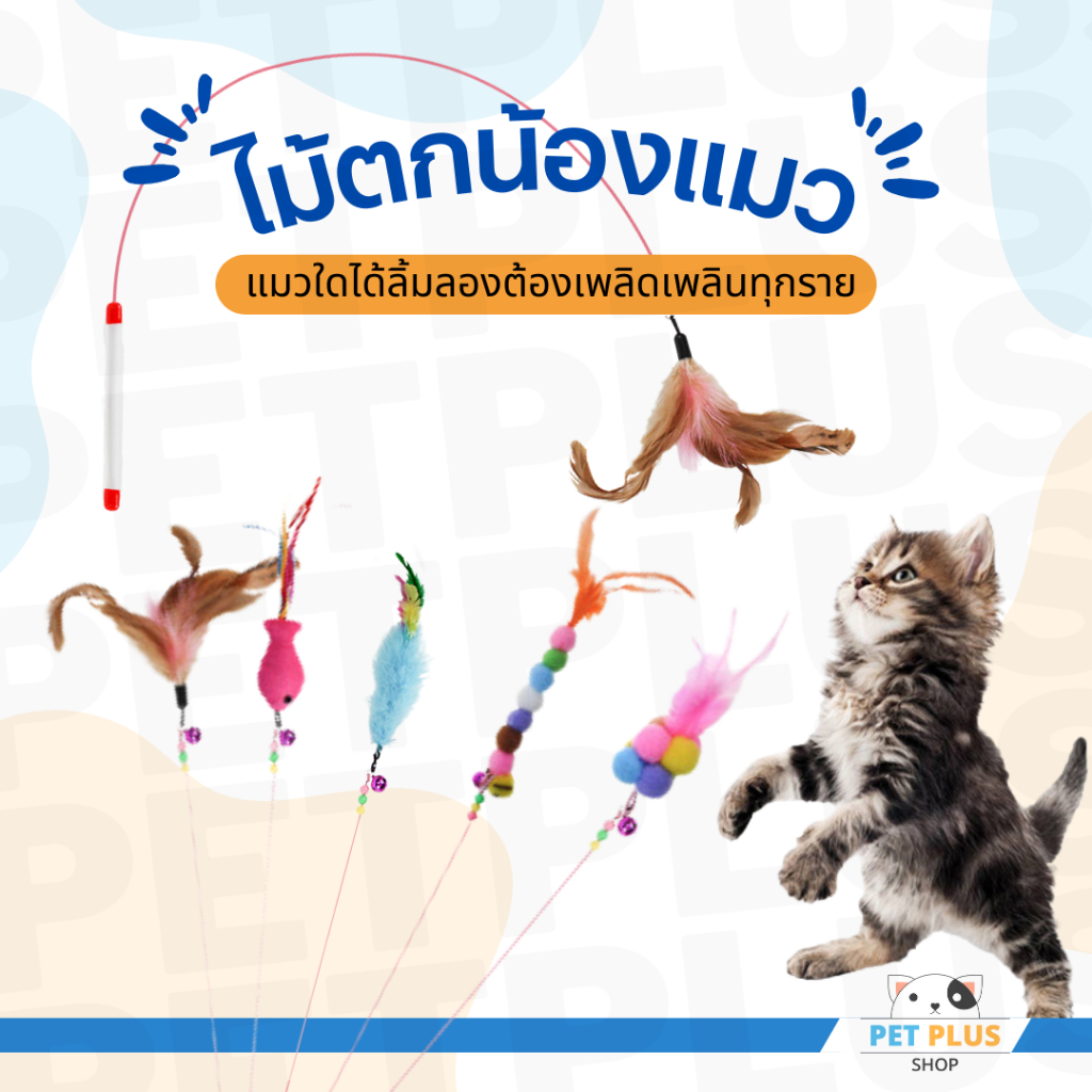 ไม้ตกแมว ไม้ล่อแมว ของเล่นแมว ไม้ตกแมวคันเบ็ด แบบลวดสปริง พร้อมตุ๊กตาให้เลือกหลายแบบ