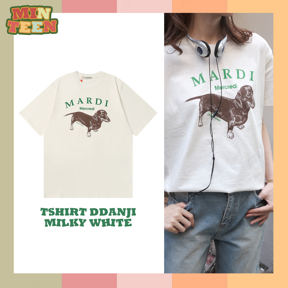 [จัดส่งภายใน 24 ชั่วโมง] Mardi Mercredi TSHIRT DDANJI Milky White ผู้หญิง ดัชชุนด์ นำเข้าจากเกาหลี ของแท้