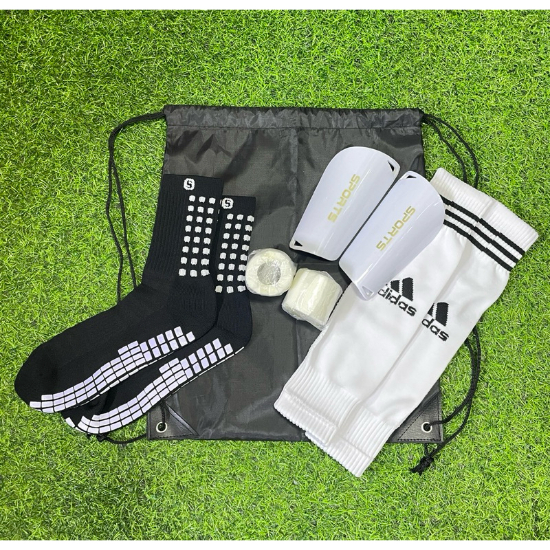 Set 5 ชิ้น AD กันลื่น+ตัดข้อ+สนับเเข้ง+ผ้าล๊อค+ถุงใส่รองเท้า ชุดเซตถุงเท้าฟุตบอลพร้อมแข่ง