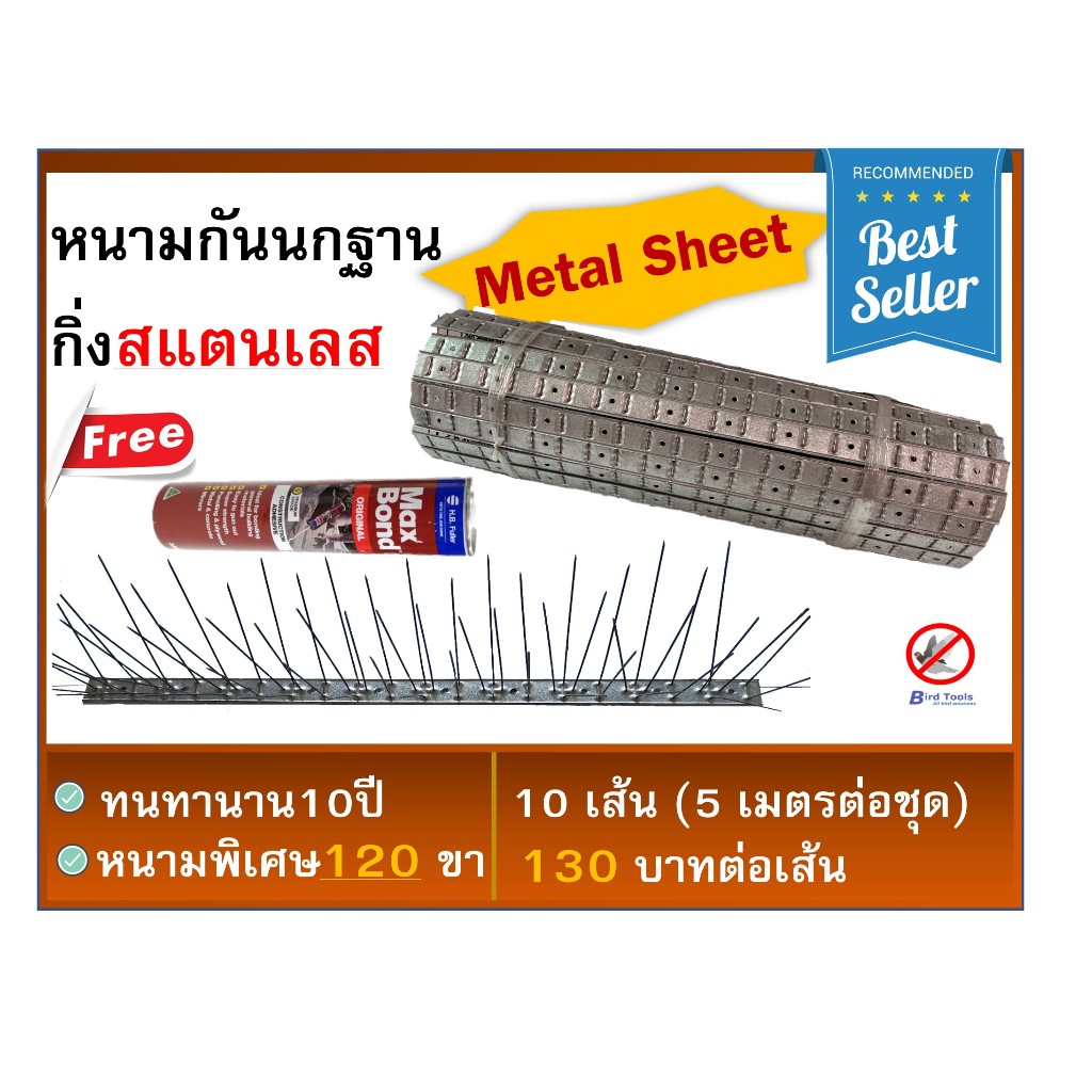 หนามกันไล่นก กิ่งสแตนเลสฐาน Metal Sheet จำนวนขาพิเศษ 120 ขา ปลายแหลม bird spike **ราคาพิเศษถึงสิ้นเด