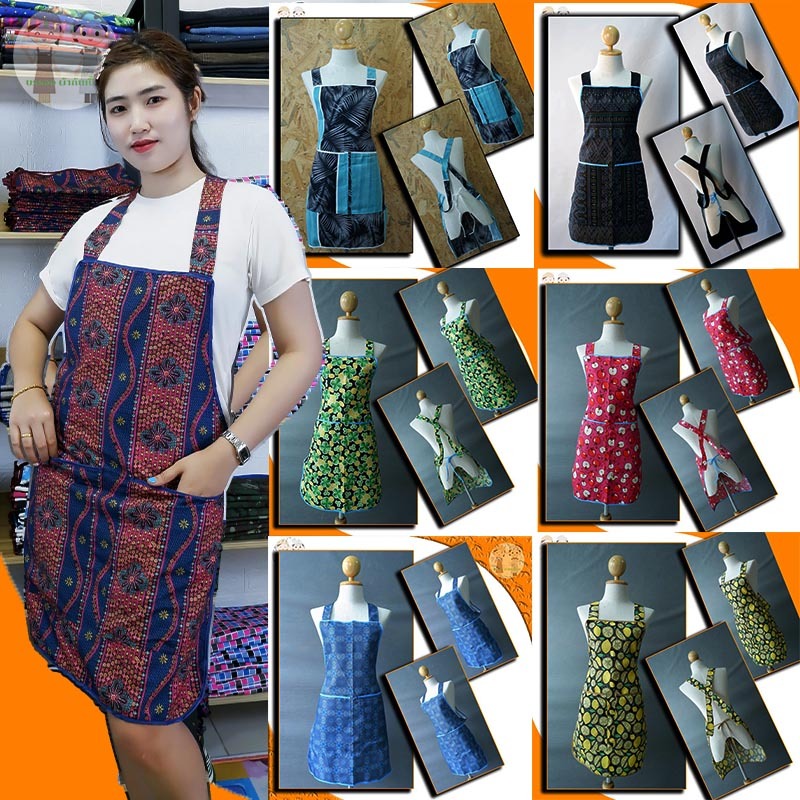 ผ้ากันเปื้อน 2กระเป๋า 1ซิป แบบลาย รุ่นธรรมดา ใส่สบาย ไม่อึดอัด