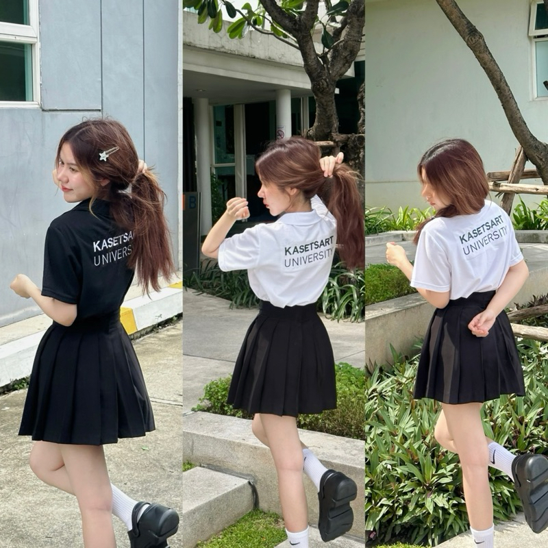 พรีออเดอร์เสื้อโปโล  POLO KU เกษตรป้าย zzinzin ขาว/ดำ สีขาว สีดำ ใส่ได้ทั้งหญิงละชาย