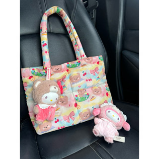 พร้อมส่ง! fluffy teddy bear tote bag กระเป๋าผ้าไนล่อน