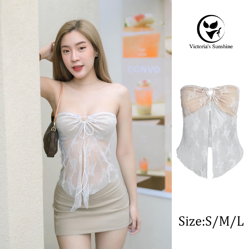 ส่งไวจากไทย สายเดี่ยว เกาะอก เสื้อลูกไม้พันตัว ผูก สไตล์เซ็กซี่ ฤดูร้อน สำหรับผู้หญิง#0363