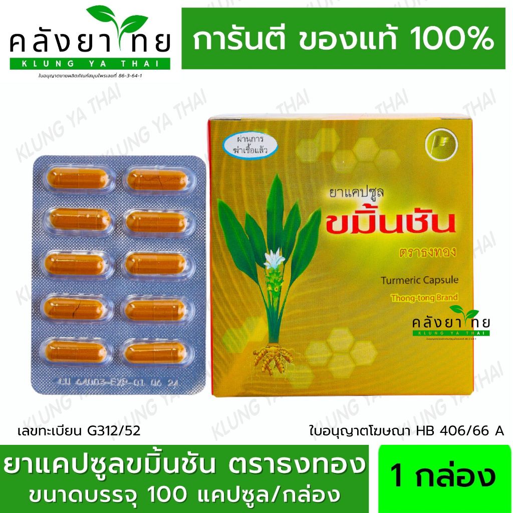 ขมิ้นชัน แคปซูล Turmeric Capsule ขมิ้นชันแคปซูล ธงทอง 10 แผง 100 แคปซูล