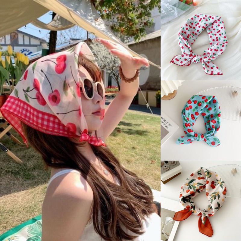 [Mimmuffin] ผ้าคลุมผมเชอร์รี่ cherry ผ้าโพกหัวไปทะเล summer