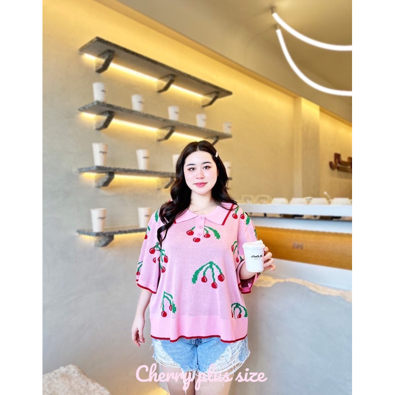 เสื้อไหมพรมคอปกโปโล ทอลายเชอรี่สุดคิ้วท์ อก 40-52+