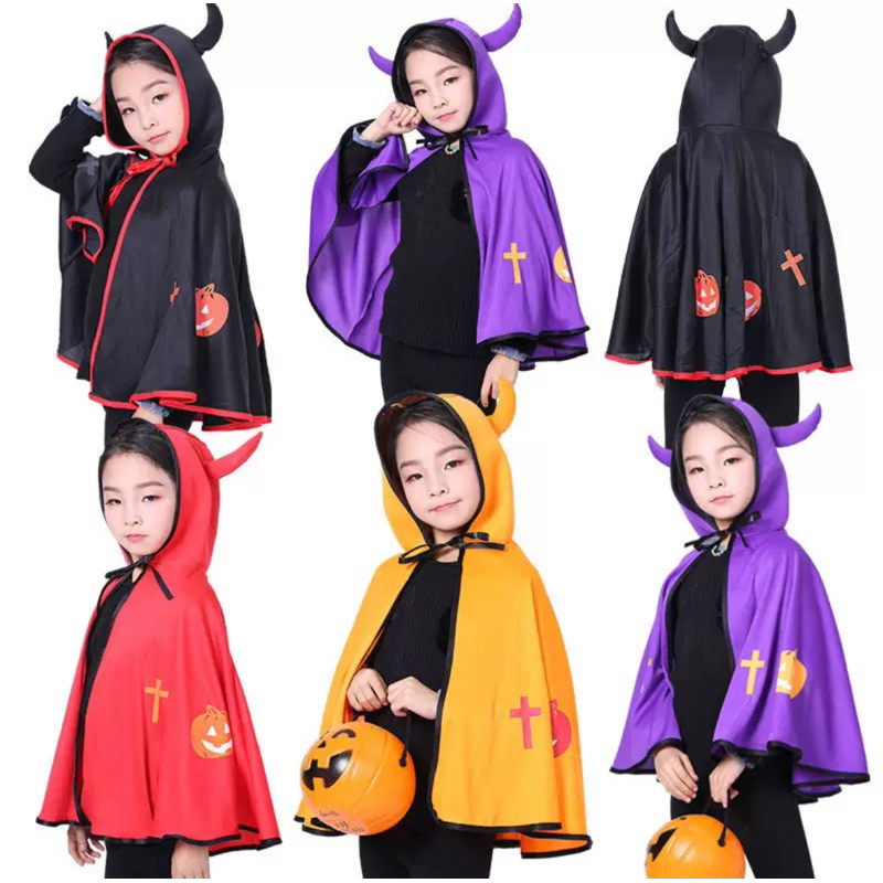 ส่งจากกทม ได้ของไว ชุดฮาโลวีน มีเขา น่ารัก ผ้าคลุมฮาโลวีน Halloween ผ้าคลุมฮาโลวีนมีหมวก น่ารัก ชุดแฟนซี