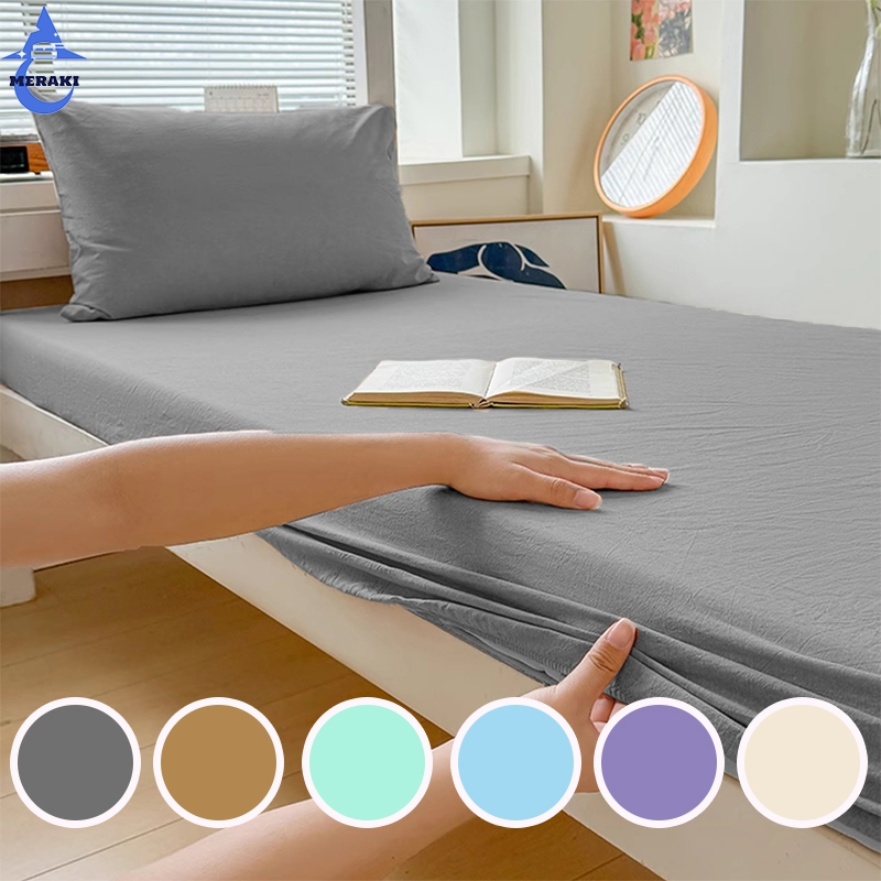 MERAKI ผ้าปูเตียง ผ้าปูที่นอน3/3.5/5/6 ฟุต ผ้าปูที่นอนกันไรฝุ่น สีเทาอ่อน ผ้าปูที่นอน6ฟุต กัน ไรฝุ่น