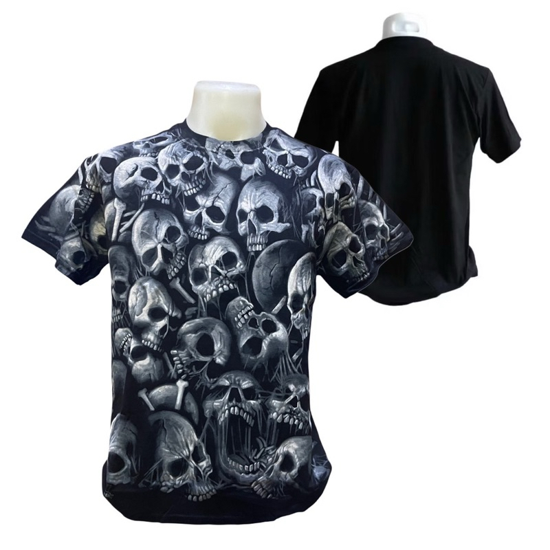 เสื้อยืด LIQUID BLUE ALL OVER PRINT - OVP T-Shirt ลาย All Over Skulls Black T-Shirt (2018) ลิขสิทธิ์