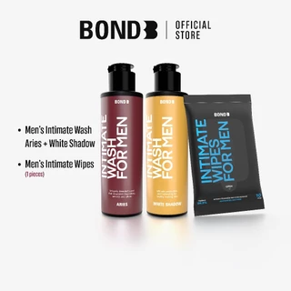Bond Men's Intimate Wash Aries 130 ml. (สูตรอุ่น) + White Shadow 130 ml. (สูตรบำรุง) + Bond Men's Wipes 1 ห่อ