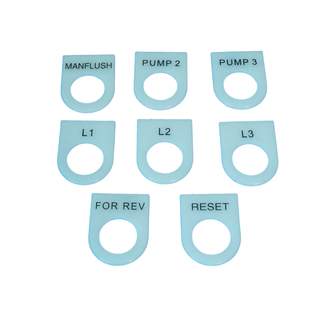 NAME PLATE 22MM.เนมเพลท ป้ายชื่อแผ่นอะคลิลิคขนาด 22มิล แพ็คละ10ชิ้น L1 L2 L3 PUMP1 PUMP2 PUMP3 FOR-R