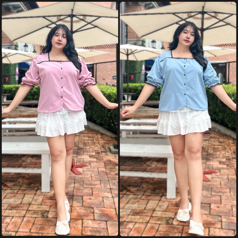 เสื้อสาวอวบแต่งลูกไม้ปลายแขนจั๊ม ผ้าครัช อก 42-50 นิ้ว #เสื้อผ้าสาวอวบ #สาวพลัสไซส์