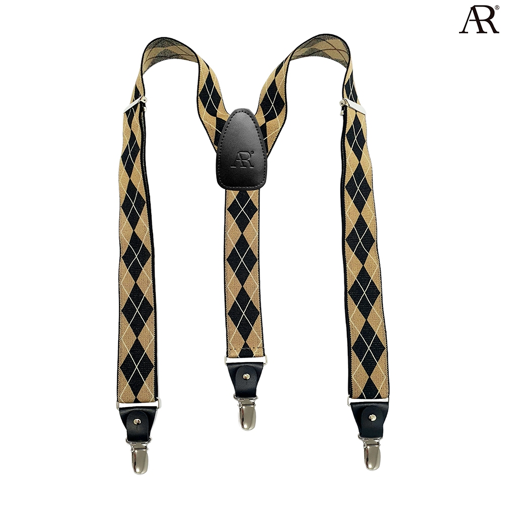 ANGELINO RUFOLO Suspenders(สายเอี๊ยม) 3.5CM. รูปทรงYแบบปรับความยาวได้ คุณภาพเยี่ยม ดีไซน์ Diamond สีน้ำตาล/เลือดหมู/กรมท