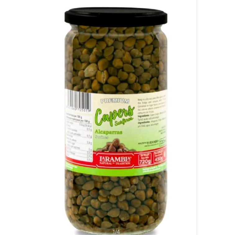 ลารัมบลา เคเปอร์ ดองในเกลือ 115กรัม เเละ 720 กรัม - Capers Surfines 720g And 115g ( La Rambla brand )