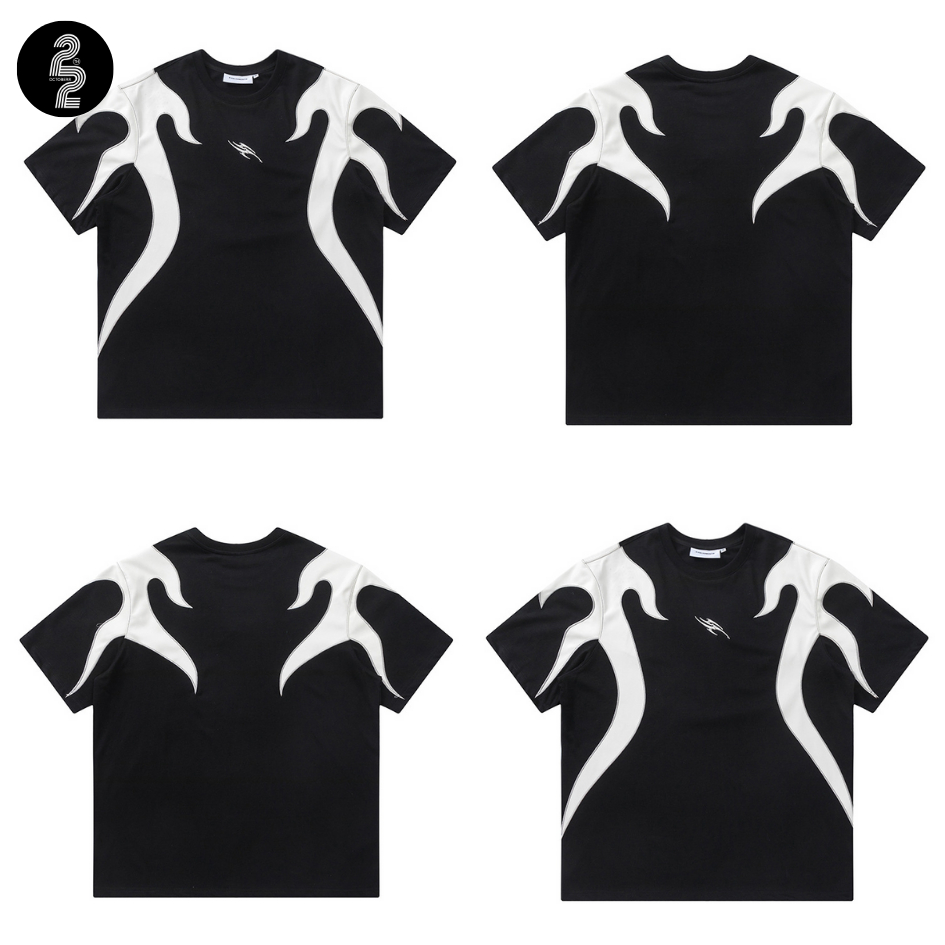 KR1412 "White Fire Tee" เสื้อยืดโอเวอร์ไซส์ผ้าดีพรีเนียมปักลายสุดเท่