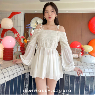 🎟️ ลด 45.- ใส่โค้ด INNISEP 🫧 (พร้อมส่ง🧺) innimolly.studio♡มินิเดรสปาดไหล่ลูกไม้ mina minidress #IM436