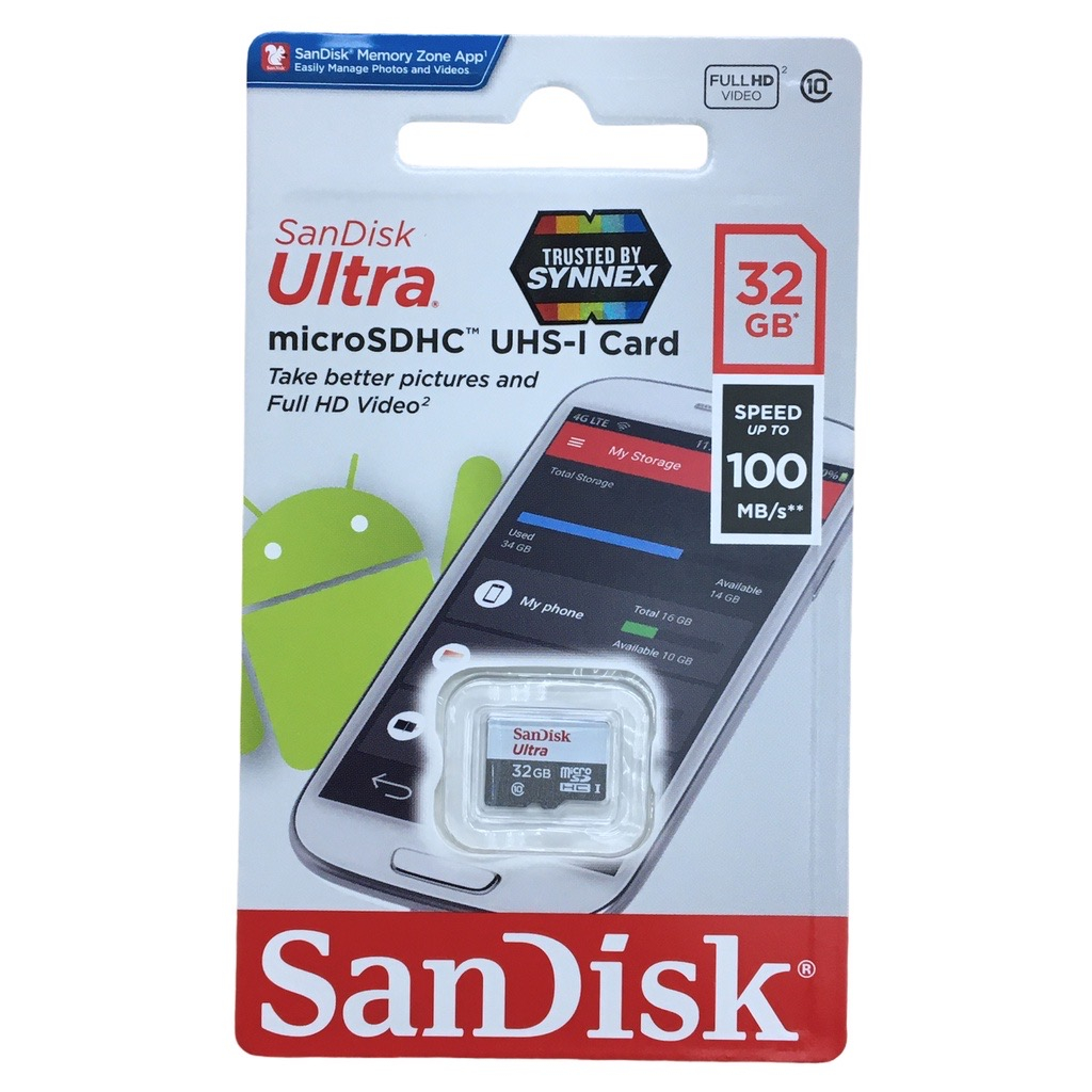 SanDisk 32GB 64GB 128GB 256GB  MicroSDHC UHS-I Card Ultra Class10 Speed 100MB/s** เมมโมรี่การ์ดแท้ SanDisk