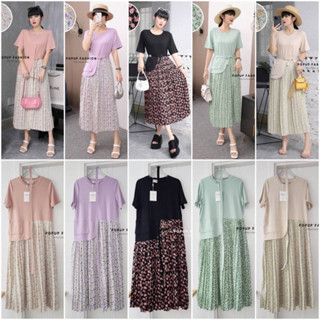 🌈🌿🌼🌸🌺💖💚🧡💜🤎🇰🇷Cotton Patch Pleat Floral Belt Maxi Dress