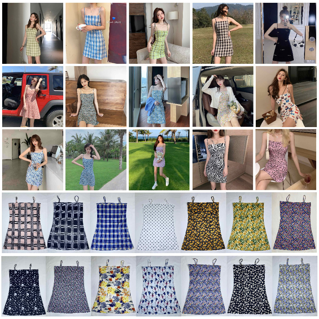 ชุดสลิงตัดต่ำไซส์ใหญ่ Sling dress ลายดอก ลายสก๊อต ลายผีเสื้อ มีหลายลาย อก40-42นิ้ว