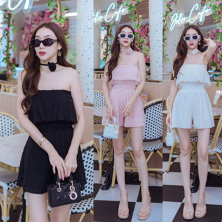 J430 JiraClothing Jumpsuit เกาะอกขาสั้น ผ้าลูกไม้