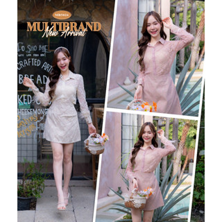 Iงานป้าย Multibrand 5026 {S-XL} (ป้ายแท้)(เช็คของก่อนโอนเงิน) มี 4 ไซส์ ชุดเซ็ตเสื้อเชิ้ต แขนแต่งขนนก + กระโปรง