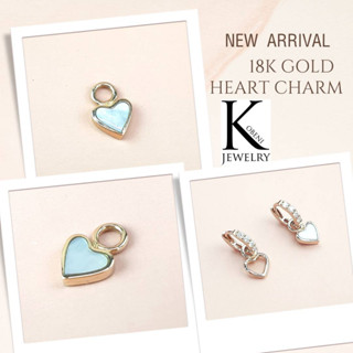 จี้หัวใจ Heart charm1ชิ้น ทองแท้ Rose gold 18K(ทองบริสุทธิ์ 75%) สีชมพู หวาน น่ารัก ฝังเปลือกหอยมุก Mother of pearl(MOP)