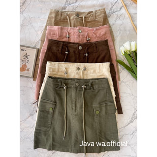 🔥Java wa shop🔥กางเกงกระโปรง มีซิปหน้า ด้านหลัง เอวสม็อค มีกระเป๋าหลัง  ด้านข้างดีเทลเชือกผูดเอว