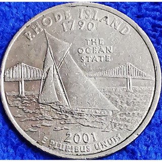 เหรียญ​สหรัฐอเมริกา​ USA, 1 Quarter, (ชุด​State​ quarter, Rhode Island), #​3072L, ใช้แล้ว