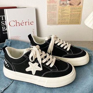⚡พร้อมส่ง⚡รองเท้าผ้าใบพื้นหนาสไตล์เกาหลี สะดวกสบาย ระบายอากาศได้ รองเท้าแฟชั่นสตรีสีขาว