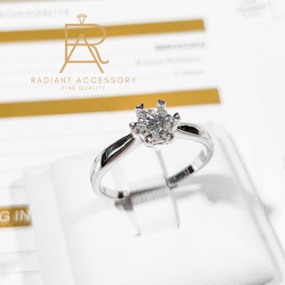 แหวนเงินแท้ ฝังเพชร Moissanite เตยหัวใจ 0.5 กะรัต พร้อมใบเซอร์ ชุบทองคำขาว