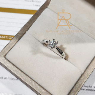 แหวนเงินแท้ ฝังเพชร Moissanite เตยหัวใจ 0.5 กะรัต พร้อมใบเซอร์ ชุบทองคำขาว