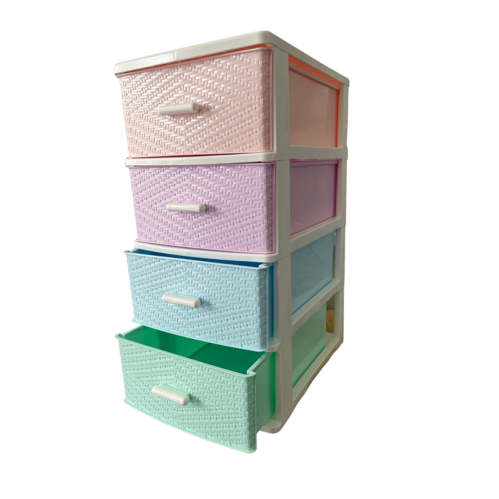 ตู้ลิ้นชัก 4 ชั้นกลางสำหรับตั้งโต๊ะ รุ่น A-112-10 ลายข้าวหลามตัดคละสีพาสเทล