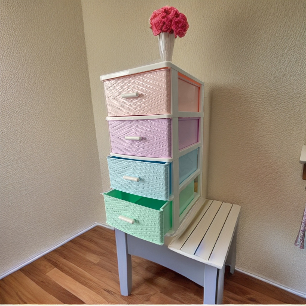 ตู้ลิ้นชัก 4 ชั้นกลางสำหรับตั้งโต๊ะ รุ่น A-112-10 ลายข้าวหลามตัดคละสีพาสเทล - รูปที่ 4