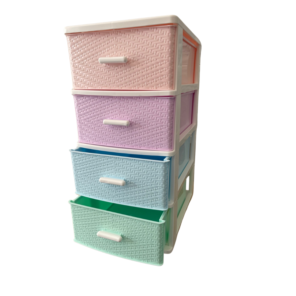 ตู้ลิ้นชัก 4 ชั้นกลางสำหรับตั้งโต๊ะ รุ่น A-112-10 ลายข้าวหลามตัดคละสีพาสเทล - รูปที่ 2