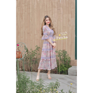 Lalisa999ราคาถูกที่สุด!! PATCHA Maxidress สไตล์วินเทจ  ตกแต่งเส้นลูกไม้