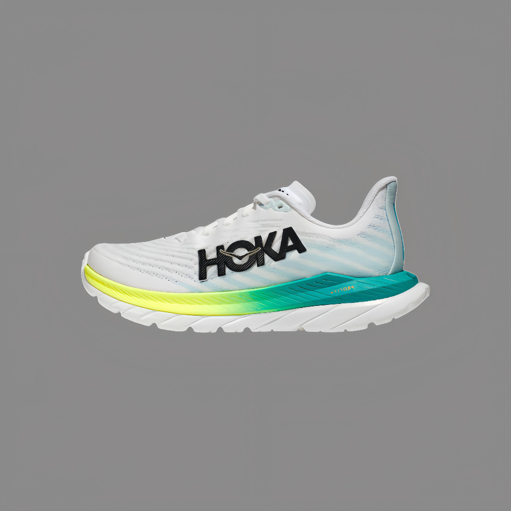 HOKA ONE ONE Mach 5 Wide 2E Anti slip and wear-resistant low top running shoes for men's white blue wide last version