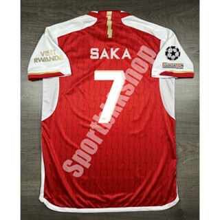 เสื้อฟุตบอล Arsenal Home อาร์เซน่อล เหย้า  2023/24 พร้อมเบอร์ชื่อ 7 SAKA อาร์มยูฟ่า แชมป์เปี้ยนลีค