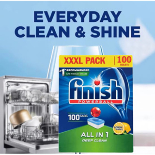 Finish dishwasher powerball All in 1 deep clean 100เม็ด ฟินิช ผลิตภัณฑ์ล้างจานชนิดก้อน สำหรับเครื่องล้างจาน