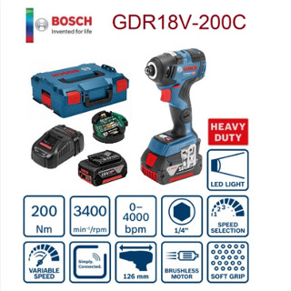 BOSCH ไขควงกระแทก รุ่น GDR18V-200C มาพร้อม แบต 5.0Ah แท่นชาร์จ เรื่องมือช่าง รับประกัน