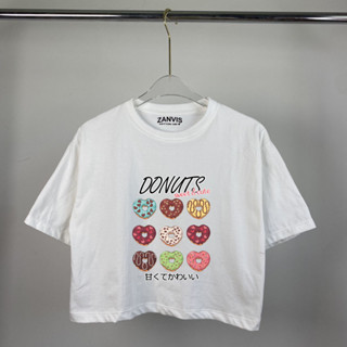 เสื้อครอปสกรีนลาย Donuts มีให้เลือก 14 สี