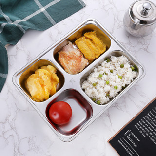 ถาดหลุมสแตนเลส ถาดอาหาร 3หลุม 4 หลุม มีฝาปิด ขนาด 24x17x4 ซม. Stainless Steel Food Tray nananatural