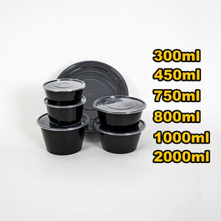 (แพ็ค50ชุด)ถ้วยกลมใส่อาหาร PP/เข้าไมโครเวฟได้/ 300-1000ml /กล่องอาหารพลาสติก ฝาปิดแน่น/ สีใส/ดำ