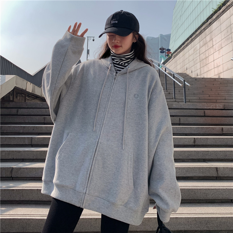 fashiongirl1688เสื้อแขนยาวสุดฮอต สีพื้นเรียบร้อย ใส่สบายๆ ทรงหลวม สไตล์สปอร์ต มี 3 สี ดำ เทา ชมพู