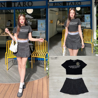 Lalisa999ราคาถูกที่สุด!! LALADA (ลลดา)  เสื้อยืดครอปสั้นสีดำ+กระโปรงสีดำ