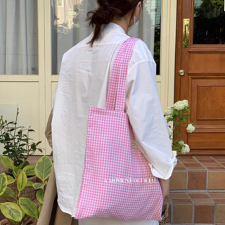 A moment Summer Romantic Plaid Canvas Bag