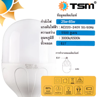 หลอดไฟ LED ใช้กับขั้ว E27 220V LED Bulb HighBulb มีให้เลือกหลายขนาด 25/35/45/55/85W TSM