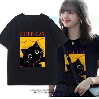 Lisa Same Cat เสื้อยืดแขนสั้นผ้าฝ้ายแท้สัตว์น่ารักชายและหญิงลำลองแขนสั้น