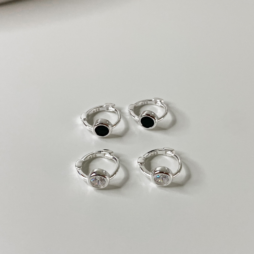 annita.silver - Cz with mini hoop earrings //ต่างหูห่วงเงินแท้925 สไตล์เกาหลี ต่างหูcz เหมา