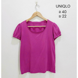 เสื้อยืด Brand Uniqlo แขนตุ๊กตา คอกว้าง สีชมพูบานเย็น size L-XL  อก 40 ยาว 22